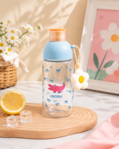 Recipient pentru Apa, Bleu, Sticla, Model Crocodile si Floare, 450 ml