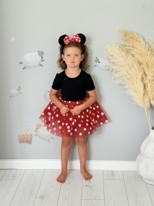 Rochie Fetite Carnaval, Printesa, Tull/Bumbac, Rosu cu Buline Albe, plus Accesoriu Bentita - Img 3