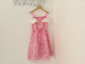 Rochie Fetite Carnaval, Printesa, Tull/Saten, Roz, Sclipici Auriu, Floare si Brosa - Img 3