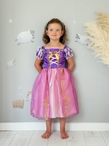 Rochie Fetite Carnaval, Printesa, Tull/Saten, Roz si Mov, Sclipici Auriu, Accesoriu Brosa Printesa
