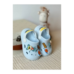 Saboți Copii Tip Crocs din Spumă cu Accesorii Detașabile și Baretă Reglabilă, Bleu - Img 9