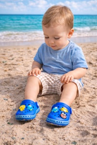 Saboți Copii Tip Crocs din Spumă cu Accesorii Detașabile și Baretă Reglabilă, Albastru Închis - Img 10