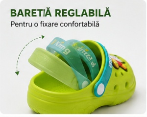 Saboți Copii Tip Crocs din Spumă cu Cățeluș 3D, Baretă Reglabilă, Talpă Antiderapantă, Verde - Img 5