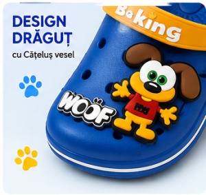 Saboți Copii Tip Crocs din Spuma cu Cățeluș 3D, Baretă Reglabilă, Talpă Antiderapantă, Albastru - Img 8