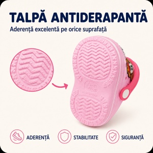 Saboți Copii Tip Crocs din Spumă cu Cățeluș 3D, Baretă Reglabilă, Talpă Antiderapantă, Roz - Img 4