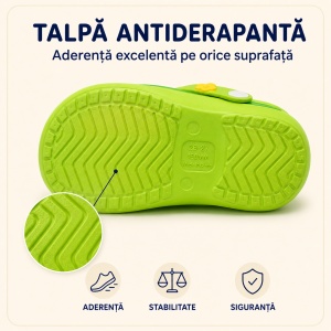Saboți Copii Tip Crocs din Spumă EVA cu Dino Baby 3D și Accesorii Decorative, Baretă Reglabilă, Talpă Antiderapantă, Verde - Img 4