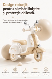 Scooter Crem pentru Copii cu 3 Roți, Far LED, Direcție 135° și Compartiment Depozitare – Ride-On pentru Copii 1-6 Ani - Img 4
