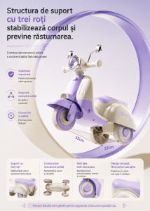 Scooter Mov pentru Copii cu 3 Roți, Far LED, Direcție 135° și Compartiment Depozitare – Ride-On pentru Copii 1-6 Ani - Img 6