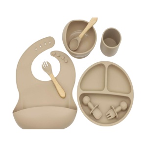 Set Diversificare Bebelusi, Silicon, Anti Alunecare, 8 Piese, Bej