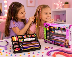 Set Pentru Coafat, Cu Aparat Pentru Impletit Parul, 16 Piese, Multicolor - Img 3