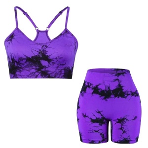Set pentru Sala Purple/Black 2 piese, Pantalon Scurt si Bustiera, Model Tie-Dye