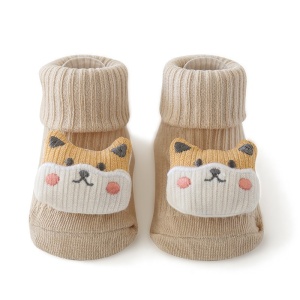 Sosete Bebelusi cu Jucarie Atasata, Bumbac, Accesoriu Vulpita, Crem, 0-9 luni