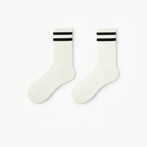 Sosete Dama Simple, Model cu Dungi Negre, Alb, 35-38