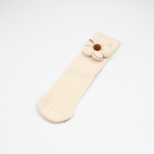 Sosete pentru Copii, Crem, Model cu Floare Crem, Bumbac, 2-5 ani - Img 2