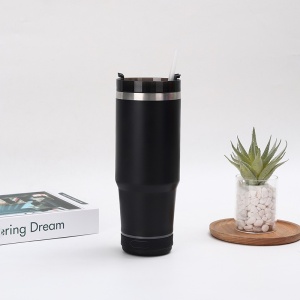 Termos pentru Adulti, cu Perete Dublu si Pai, Boxa Bluetooth Detasabila, Cablu Incarcare Inclus, Negru, 890 ml - Img 2