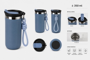Termos pentru Cafea, cu Maner, Otel Inoxidabil, Bleu, 350 ml - Img 3