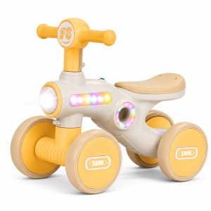 Tricicletă de Echilibru Crem – Galben pentru Copii, 4 Roți, Muzică și Lumini LED, 1-3 Ani