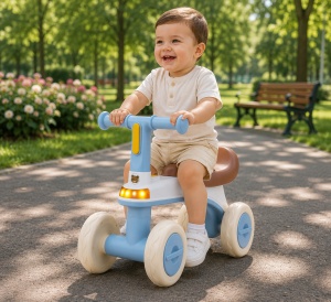 Tricicletă fără Pedale pentru Copii Little Bear, cu Lumini și Sunete, Ghidon și 4 Roți Late, Albastru,12 luni + - Img 2