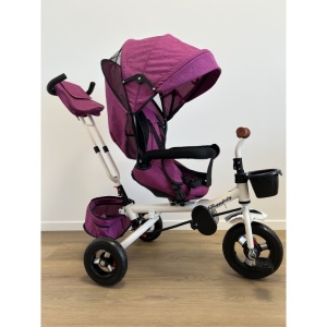 Tricicleta Pentru Copii, Scaun Pivotant la 360, Spatar cu 3 Pozitii, Mov/Alb - Img 2
