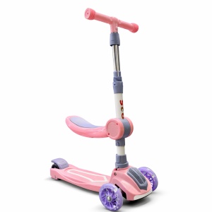 Trotineta 2 in 1 pentru copii Copii, cu Sezut, Lumini, Muzica, Roz, 1,5 ani - Img 3