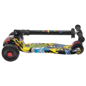 Trotineta Pliabila pentru Copii, 3 Roti, Negru cu print Multicolor, Cosulet, 2 ani+ - Img 3