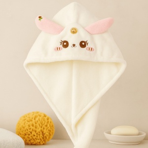 Turban de Uscare a Parului, Alb, Pufos, Model Iepuras