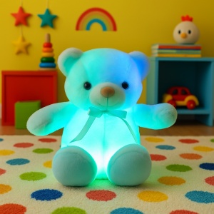 Ursulet de Plus Luminos, cu Lumini LED, Colorate, Lumina de Veghe, Pufos, Albastru, 50 cm