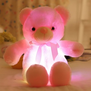 Ursulet de Plus Luminos, cu Lumini LED, Colorate, Lumina de Veghe, Pufos, Roz, 30 cm - Img 2