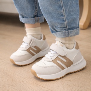 Adidași Copii Alb-Bej, Închidere cu Scai, Design Modern cu Inserții Laterale, Talpă Antiderapantă - Img 7