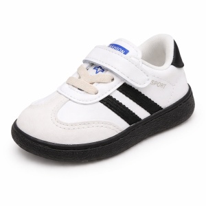 Adidași Copii Alb cu Negru, Închidere cu Scai și Șiret Elastic, Talpă Antiderapantă, Model Sport Casual