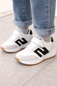 Adidași Copii Alb-Negru, Închidere cu Scai, Design Modern cu Inserții Laterale, Talpă Antiderapantă - Img 2