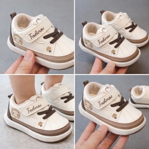 Adidași Copii pentru Primii Pași, Talpă Flexibilă, Ușori și Comozi, Închidere cu Arici, Design Ergonomic, Maro-Alb - Img 2