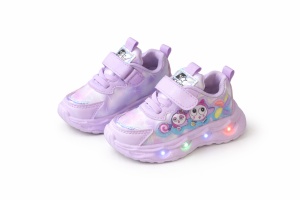 Adidași pentru Copii Mov cu LED, Talpă Luminoasă Multicoloră, Închidere cu Scai și Design cu Personaje Vesele - Img 2
