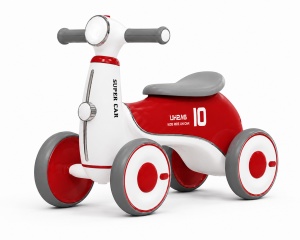 Bicicletă de Echilibru pentru Copii 2-4 Ani cu 4 Roți, Lumini LED și Muzică – Roșu
