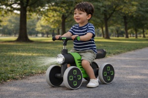 Bicicletă Fără Pedale pentru Copii, 4 Roți, cu Far LED și Design Ergonomic, Ride-On pentru Bebeluși 1-3 Ani, Verde-Negru - Img 3