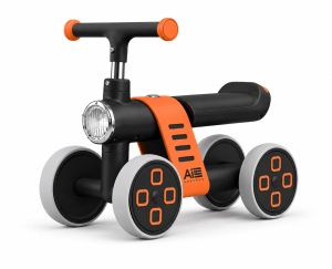 Bicicletă Fără Pedale pentru Copii, 4 Roți, cu Far LED și Design Ergonomic, Ride-On pentru Bebeluși 1-3 Ani, Portocaliu-Negru