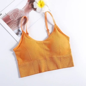 Bustiera Sport pentru Dama, cu Bretele Reglabile si Spatele Gol, Fara Cusaturi, Model Push Up, Galben