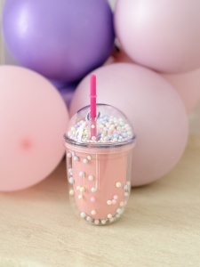 Cana cu Pai, Model cu Bomboane, Plastic, Roz, 300 ml