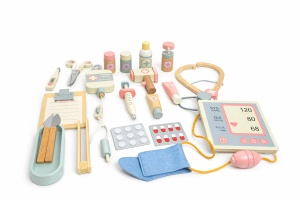 Cărucior Medical din Lemn pentru Copii, Set doctor de jucărie, joc de rol educativ, Roz, 2ani+ - Img 4