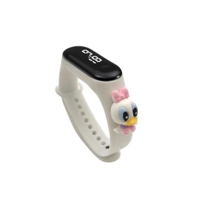 Ceas Pentru Copii, Bratara Silicon Reglabila, Baterie Integrata Reglabila, Cadran Digital, Alb, Ratusca, Unisex