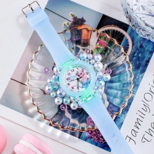 Ceas pentru Copii Electronic, Bratara Silicon, cu Lumini Colorate, Bleu