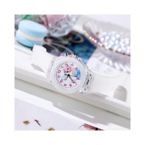 Ceas pentru Copii Electronic, Bratara Silicon, cu Lumini Colorate, Model 2 Alb