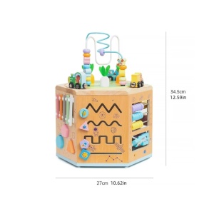 Centru de Activități Educativ din Lemn, Hexagonal, cu Labirint și Sortator Forme, 1an+ - Img 2