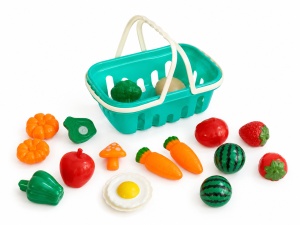 Cos cu legume si fructe de feliat, Plastic, 17 piese, Multicolor