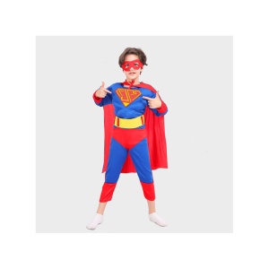 Costum Carnaval Pentru Baieti, SuperErou, Salopeta, Poliester, Cu Pelerina si Masca