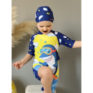 Costum de Baie Copii Intreg Baby Shark Multicolor Doua Piese