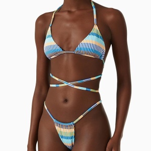 Costum de Baie, Doua Piese, cu Snur, Stripe Game