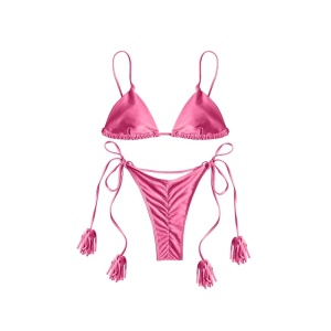 Costum de Baie, Doua Piese, Snur Dublu, Fucsia - Img 2