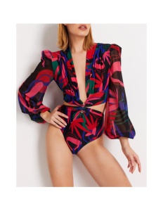 Costum de Baie, Intreg, Decupat, cu Maneca, Elegant Style