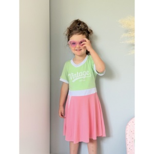 Costum de Baie Intreg pentru Copii, Model Salopeta cu Fustita, Green, 56 cm - Img 2